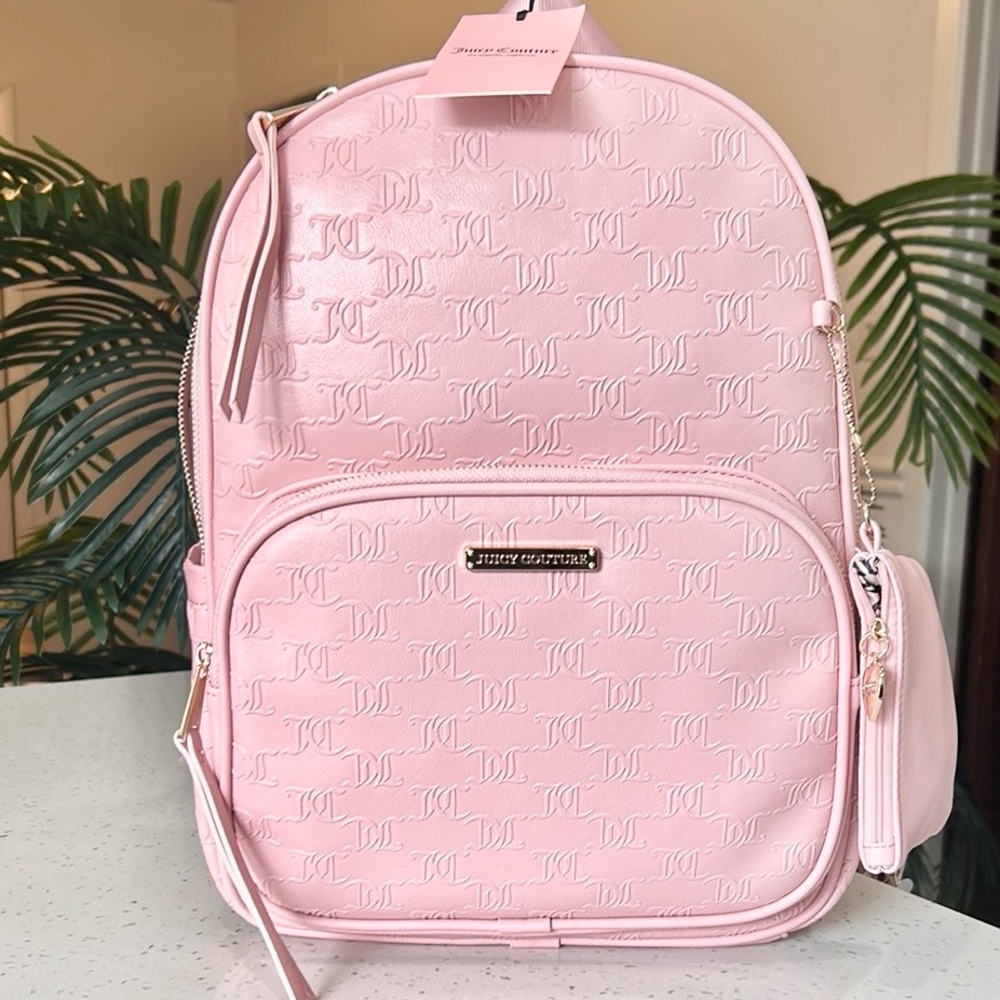 Juicy Couture Pink Textured Logo Signature Backpack - Approx 11L x 5W x 14H “